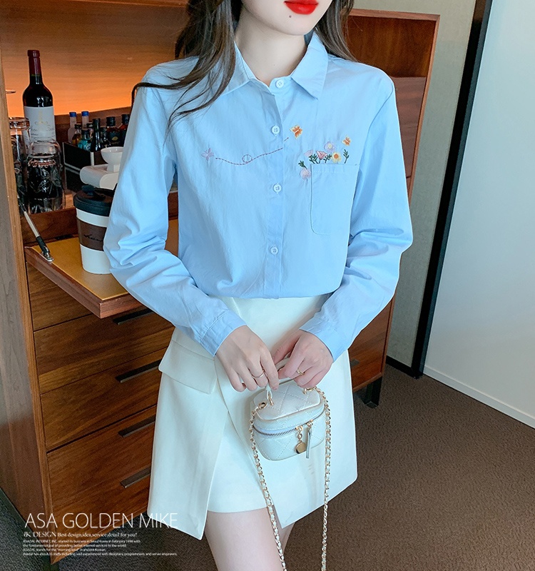 All-match spring tops unique embroidery shirt