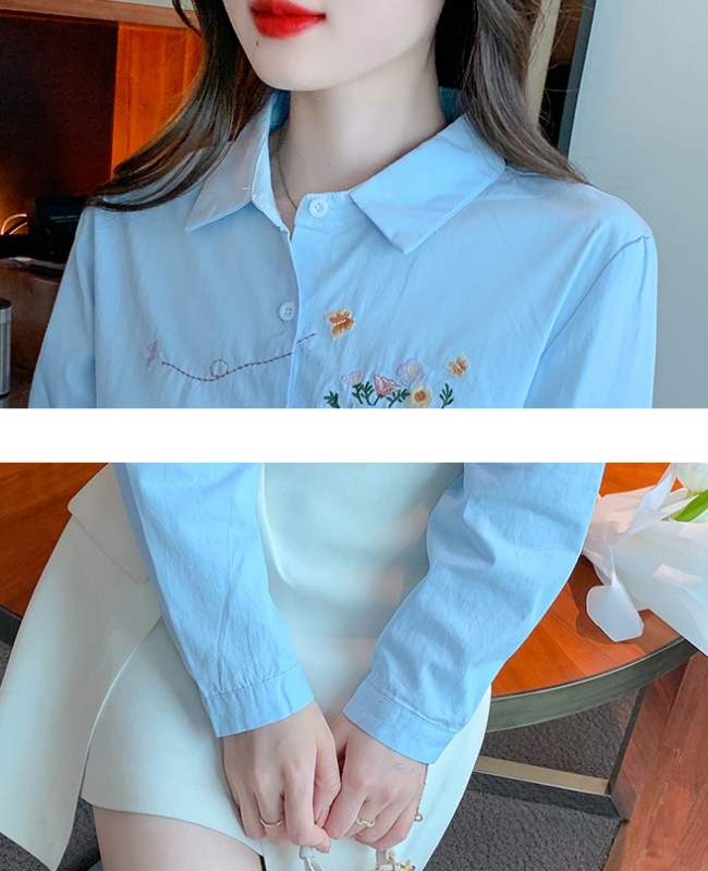 All-match spring tops unique embroidery shirt