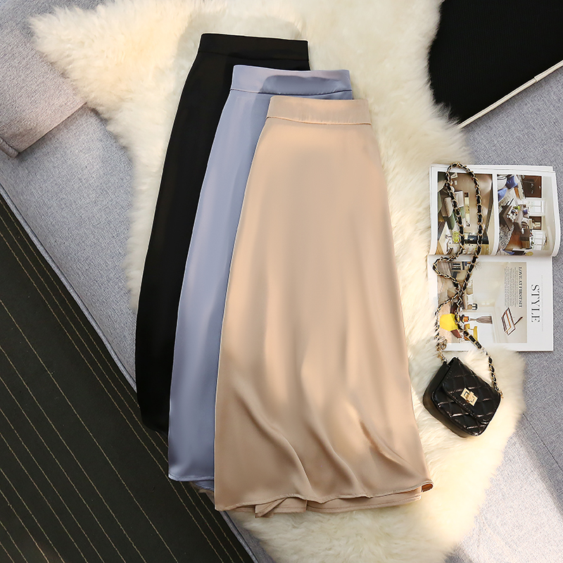 Satin big skirt high waist skirt for women