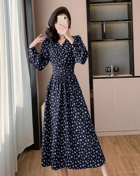 France style puff sleeve long dress long belt