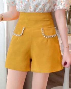 Spring high waist rhinestone wide leg shorts