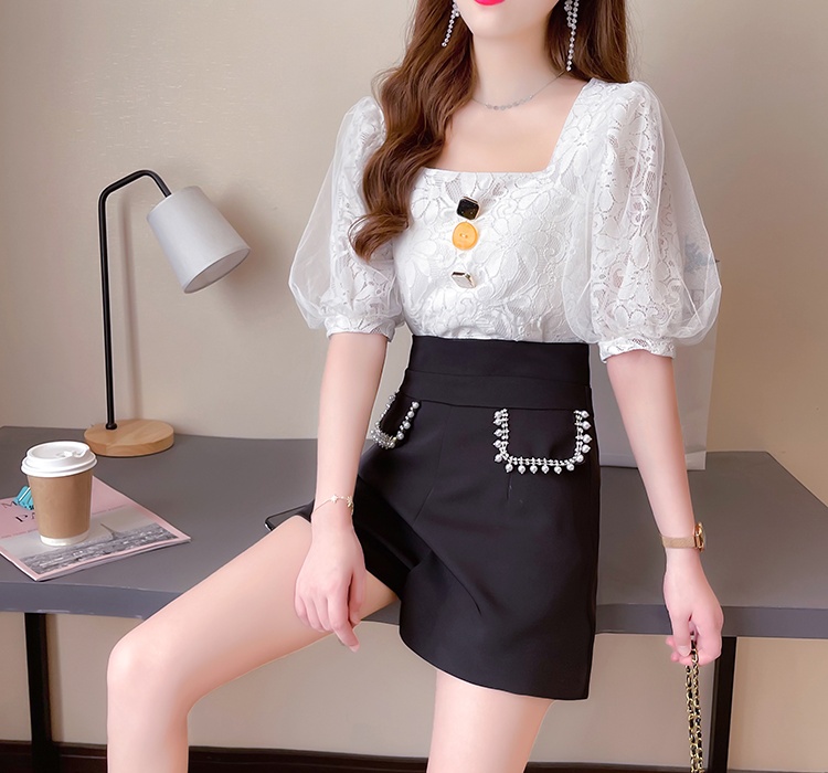 Spring high waist rhinestone wide leg shorts