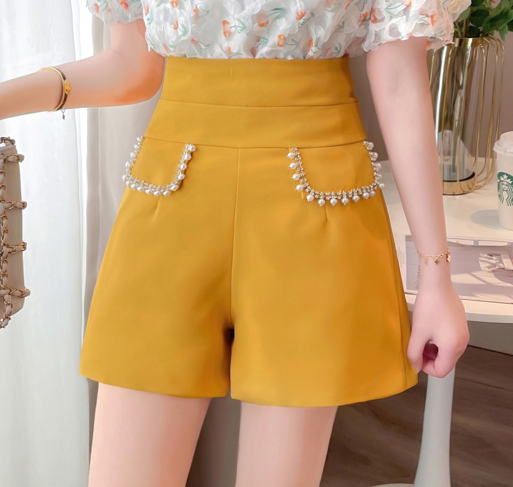 Spring high waist rhinestone wide leg shorts