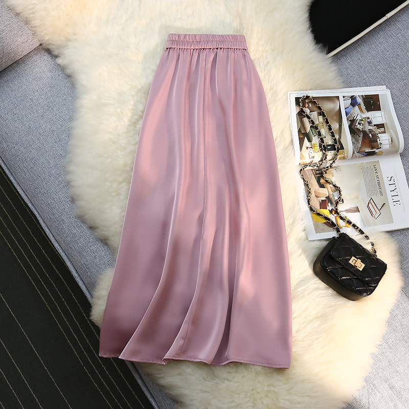 Satin elastic A-line big skirt skirt for women