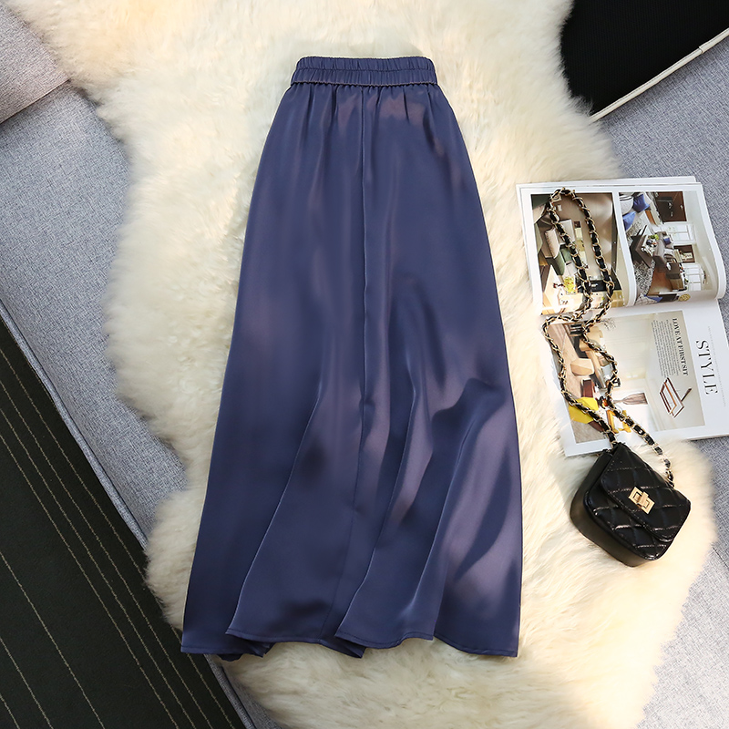 Satin elastic A-line big skirt skirt for women