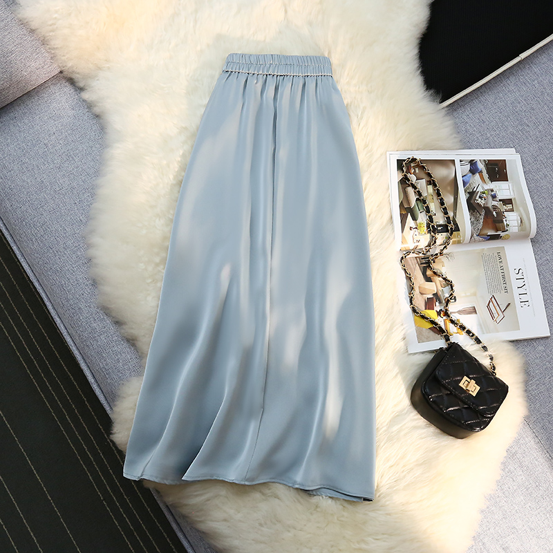 Satin elastic A-line big skirt skirt for women