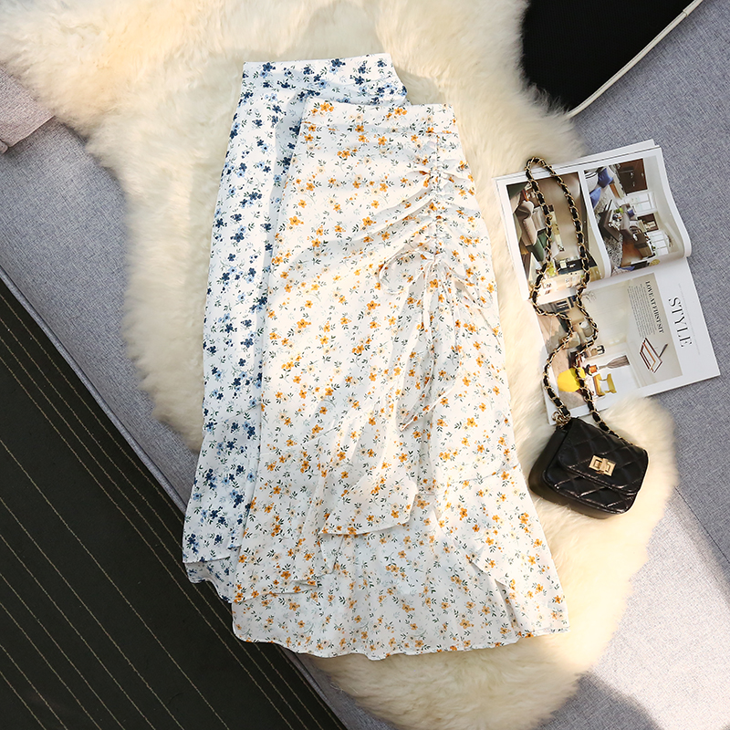 Chiffon spring and summer long skirt floral skirt