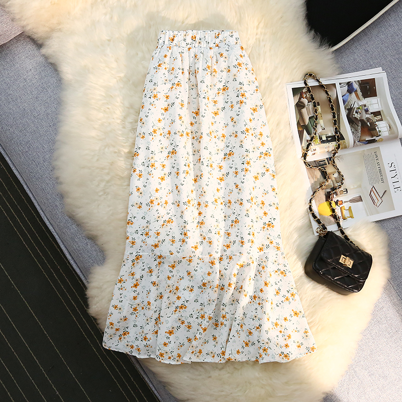 Chiffon spring and summer long skirt floral skirt