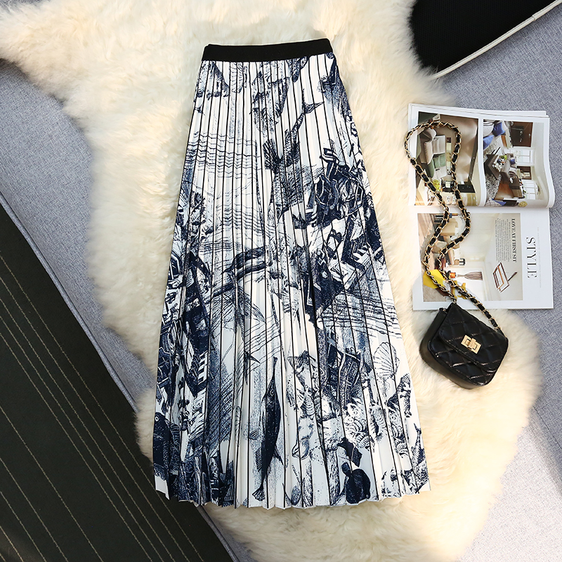 Pleated niche spring and summer long skirt for women