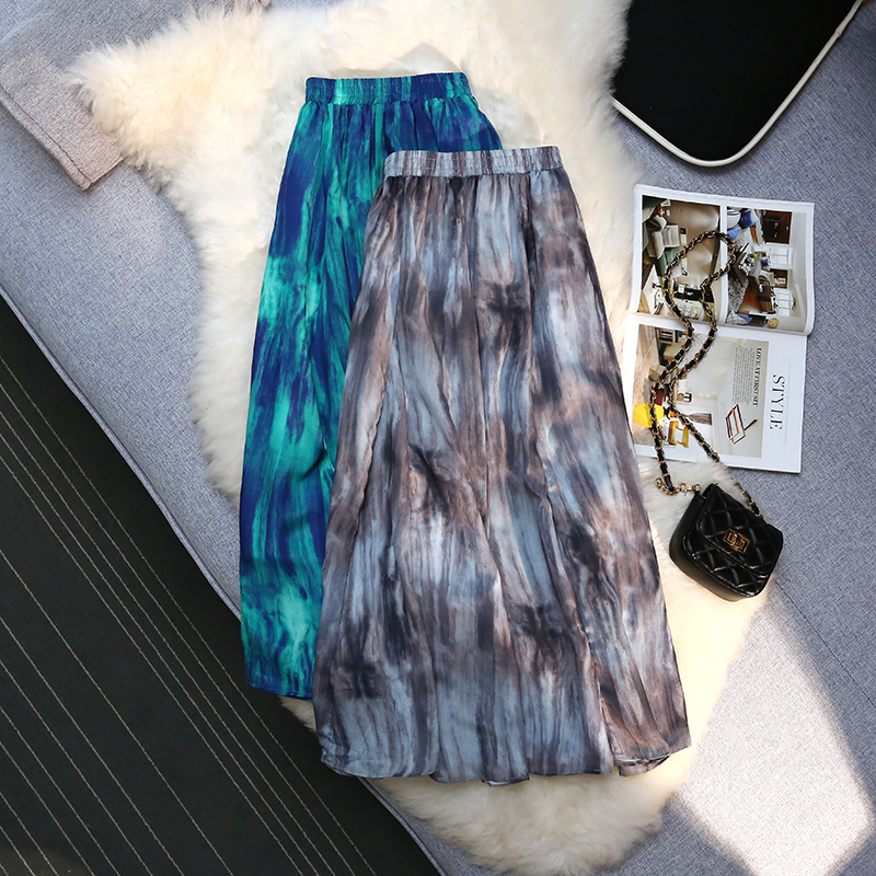 High waist pleated niche long spring and summer skirt