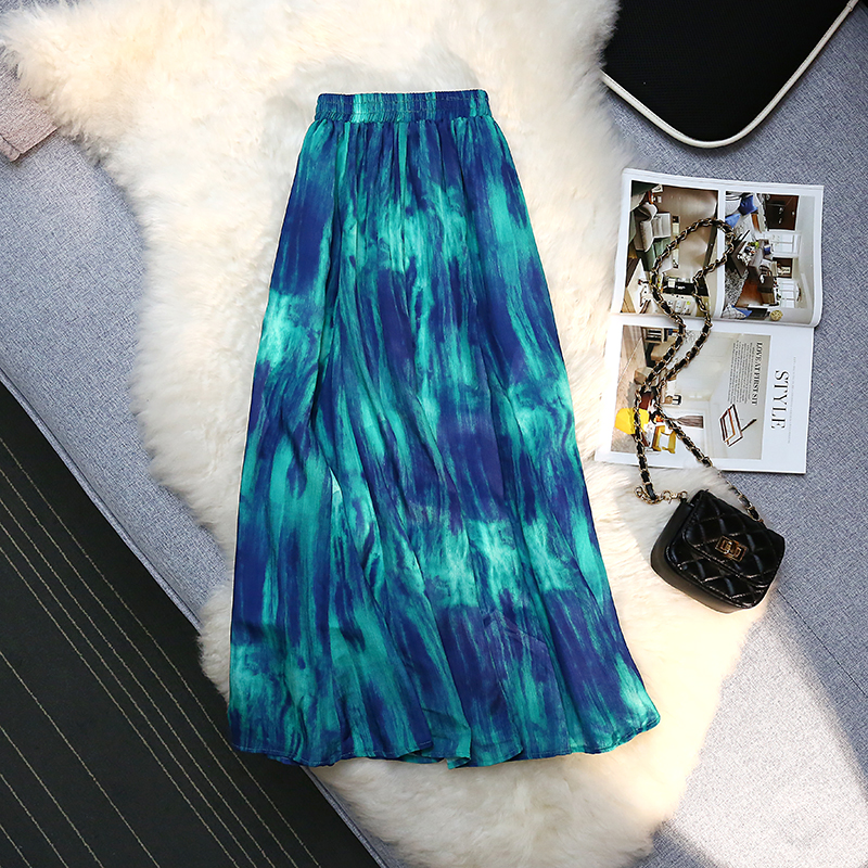 High waist pleated niche long spring and summer skirt