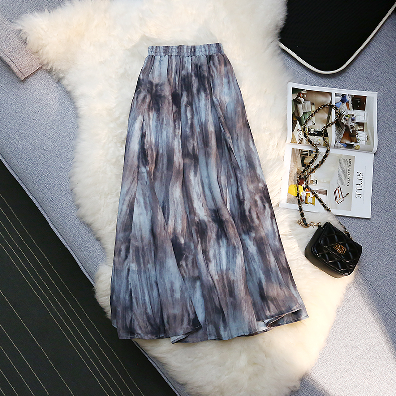 High waist pleated niche long spring and summer skirt