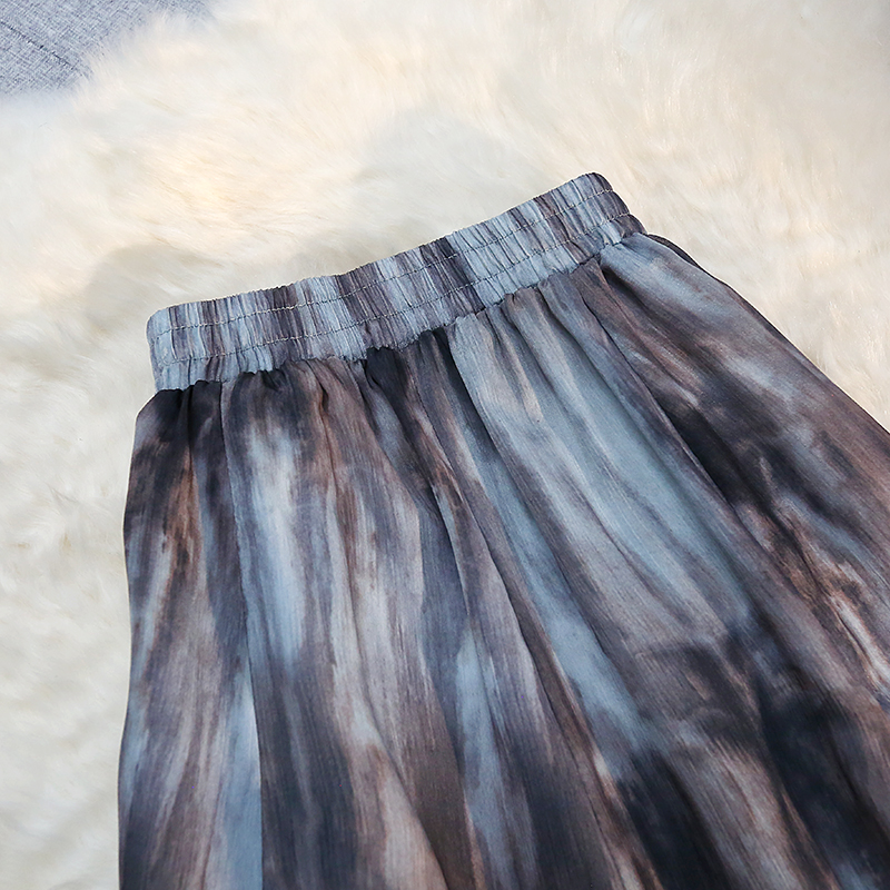 High waist pleated niche long spring and summer skirt