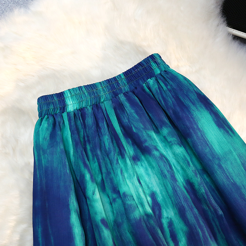 High waist pleated niche long spring and summer skirt