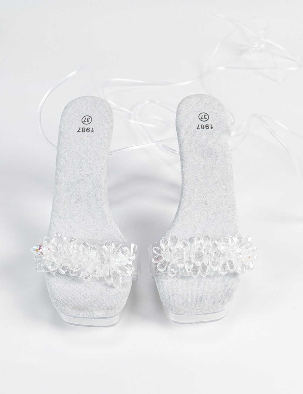 Crystal bandage sexy antiskid thick fashion model sandals