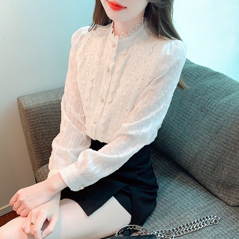 Niche unique lace small shirt chiffon France style shirt