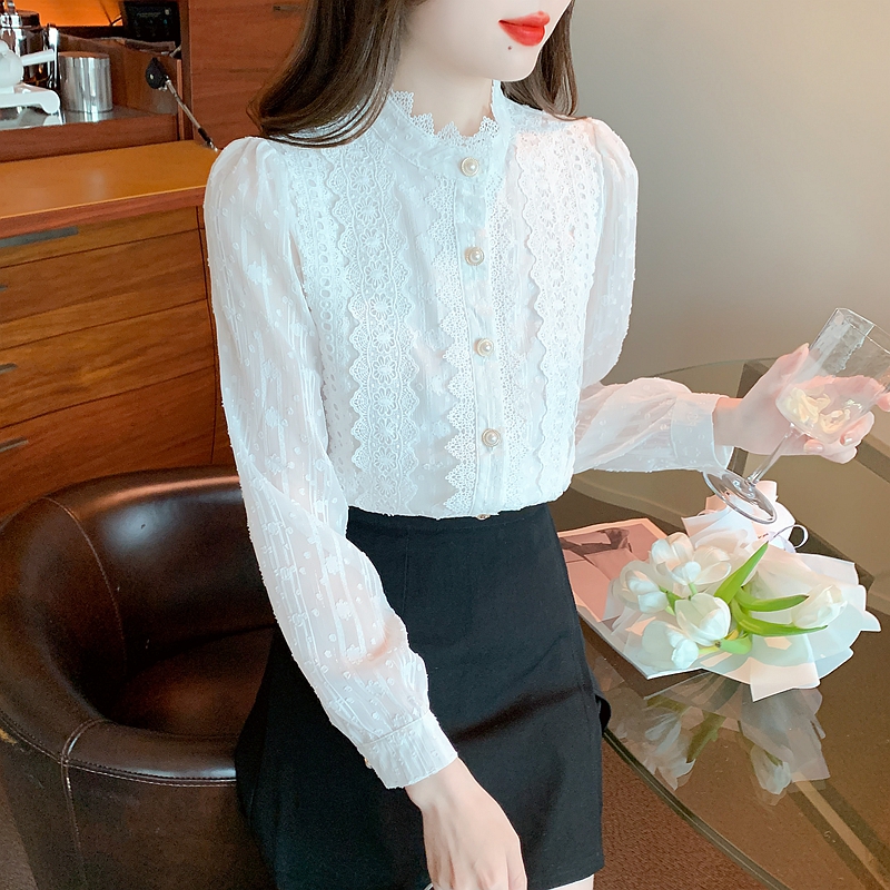 Niche unique lace small shirt chiffon France style shirt