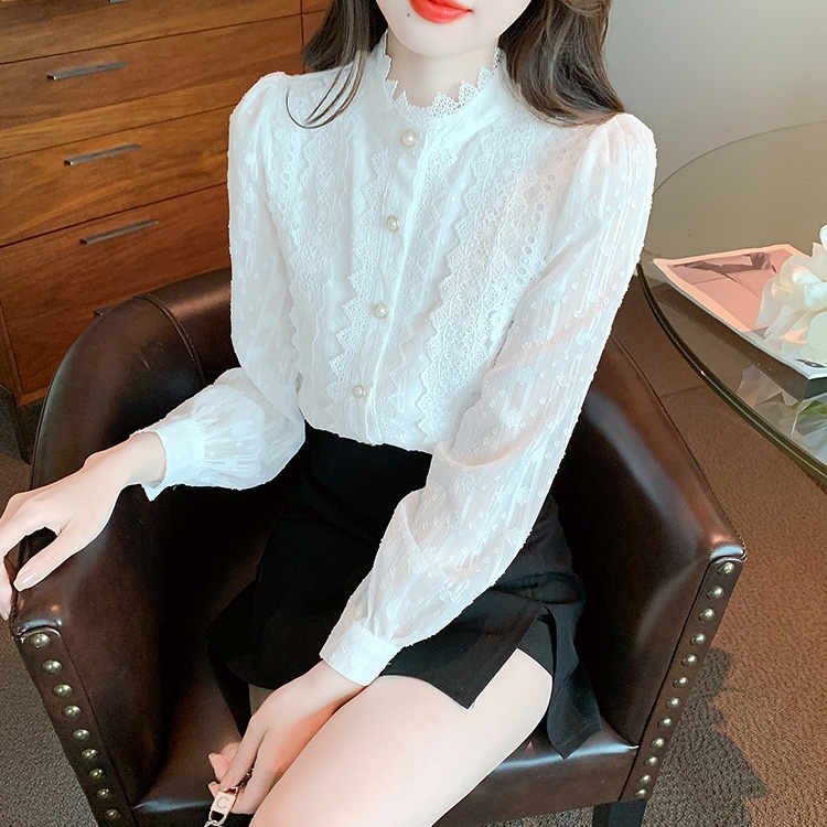 Niche unique lace small shirt chiffon France style shirt