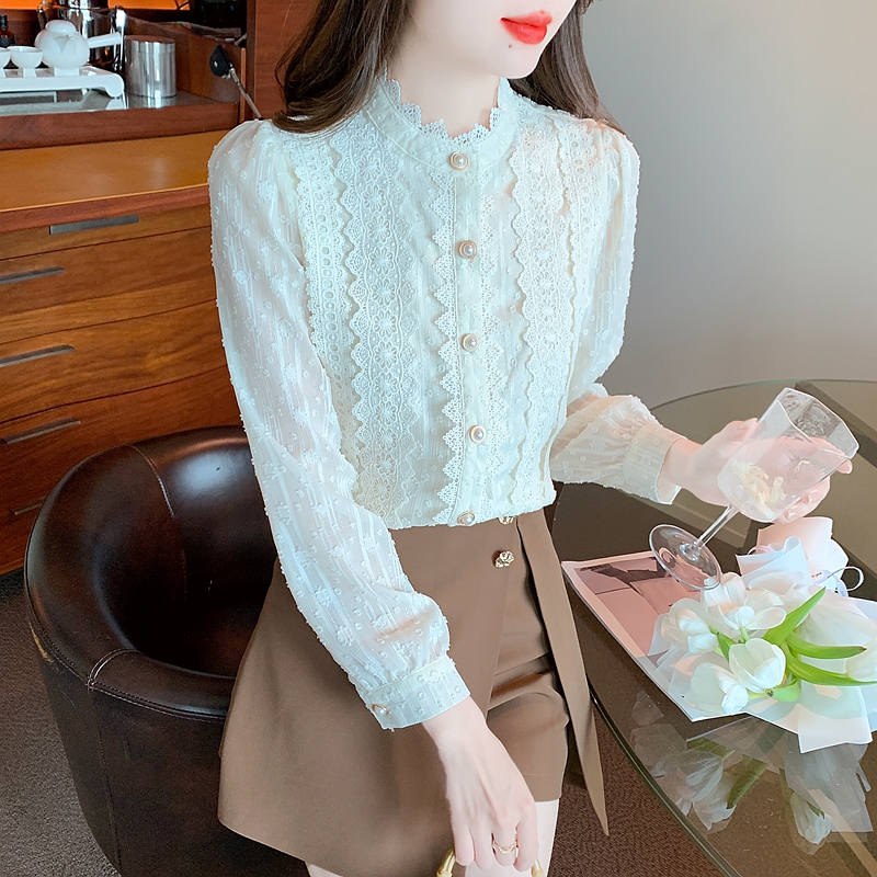 Niche unique lace small shirt chiffon France style shirt