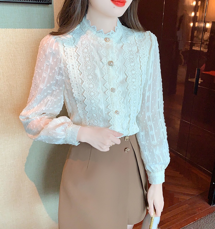 Niche unique lace small shirt chiffon France style shirt