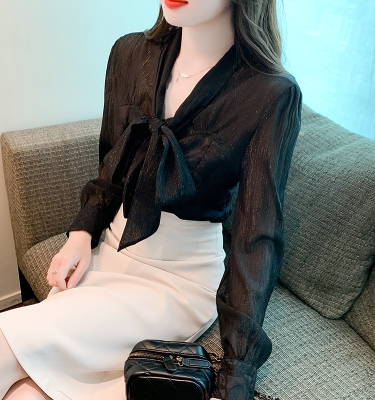 Spring tops lantern sleeve chiffon shirt for women