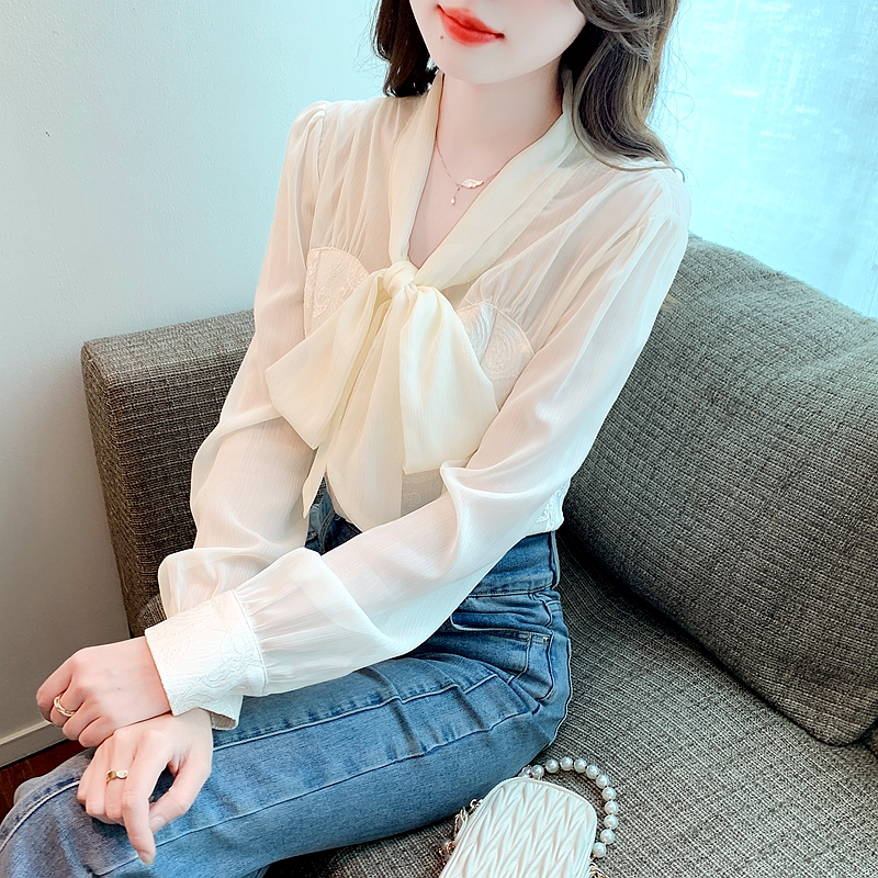 Spring tops lantern sleeve chiffon shirt for women