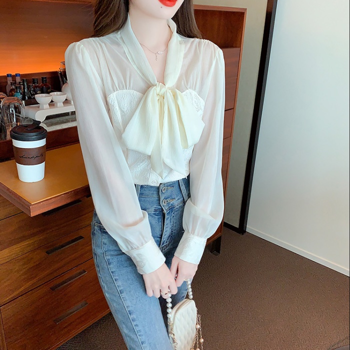 Spring tops lantern sleeve chiffon shirt for women