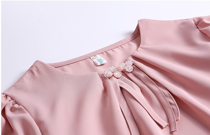 Satin Chinese style spring shirt puff sleeve woven tops