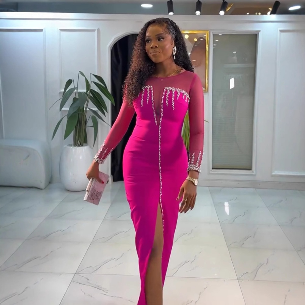 Rhinestone perspective sexy splice dress