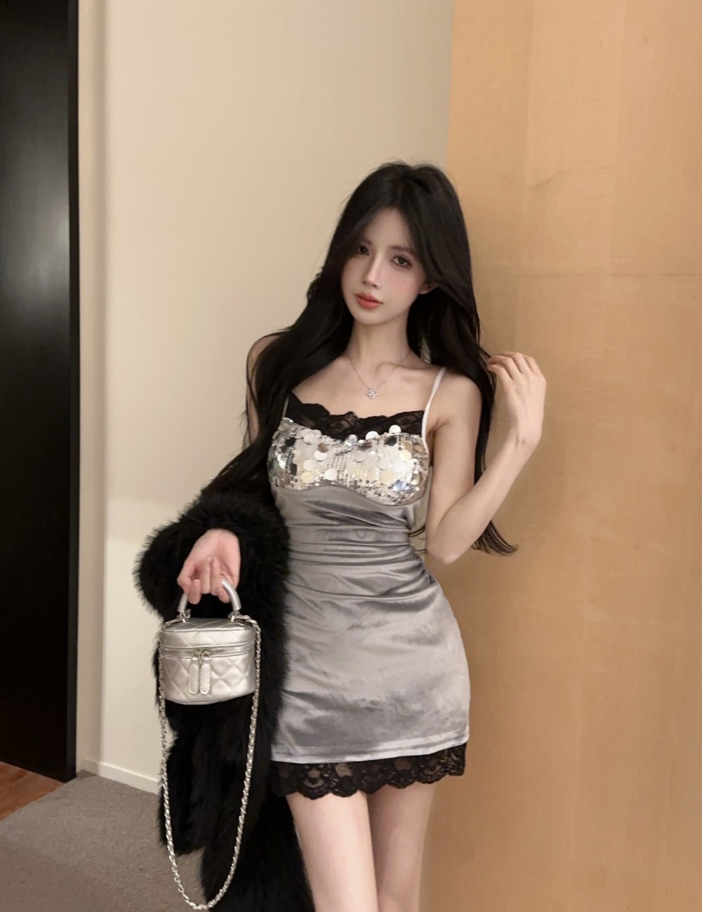 Sequins splice formal dress package hip dress for women