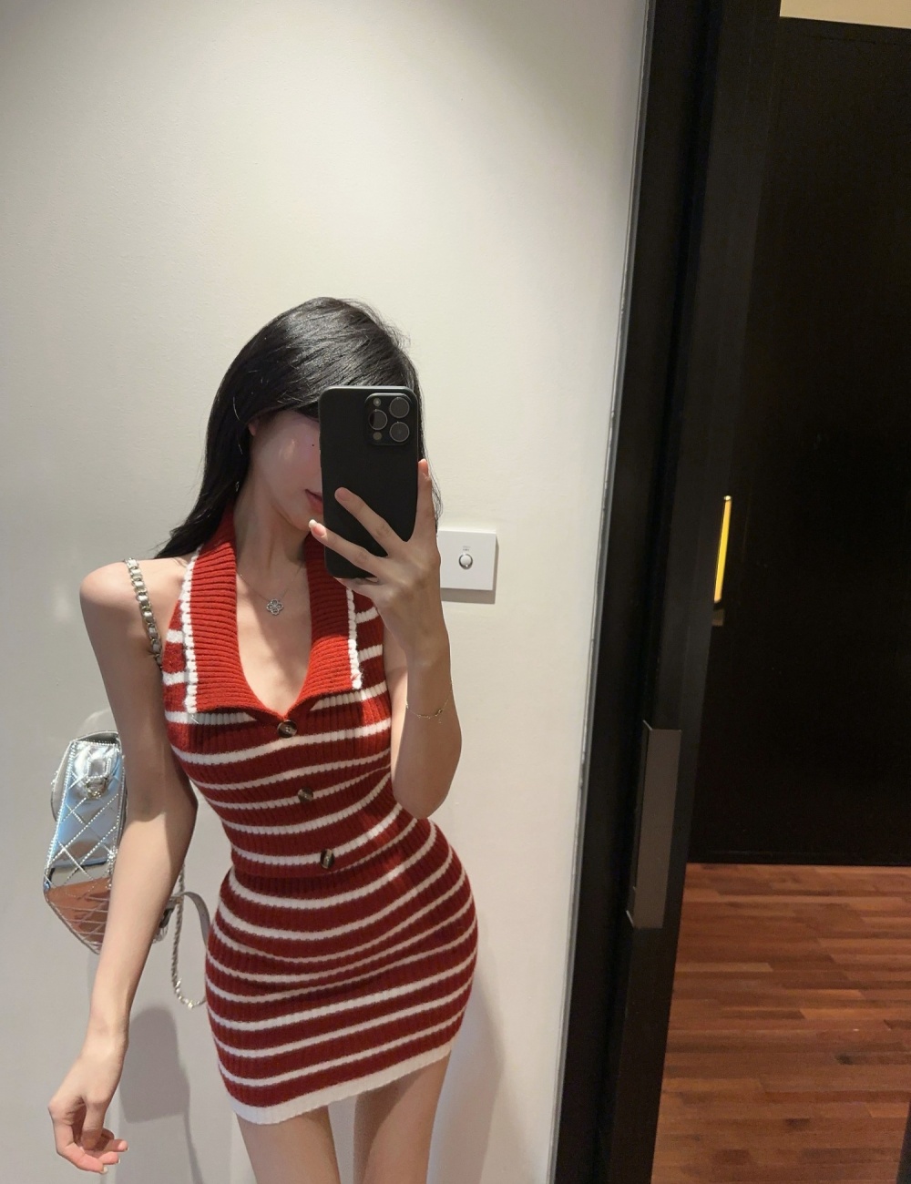 Slim knitted fashion package hip stripe dress for women