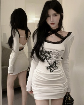 White slim printing package hip fashion dress