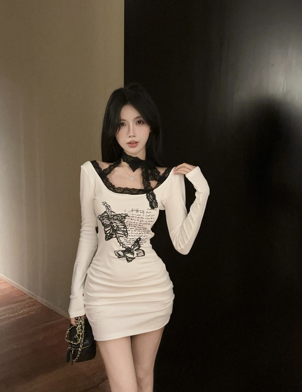 White slim printing package hip fashion dress