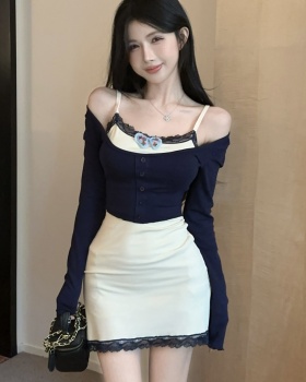 Pseudo-two fashion enticement package hip dress for women