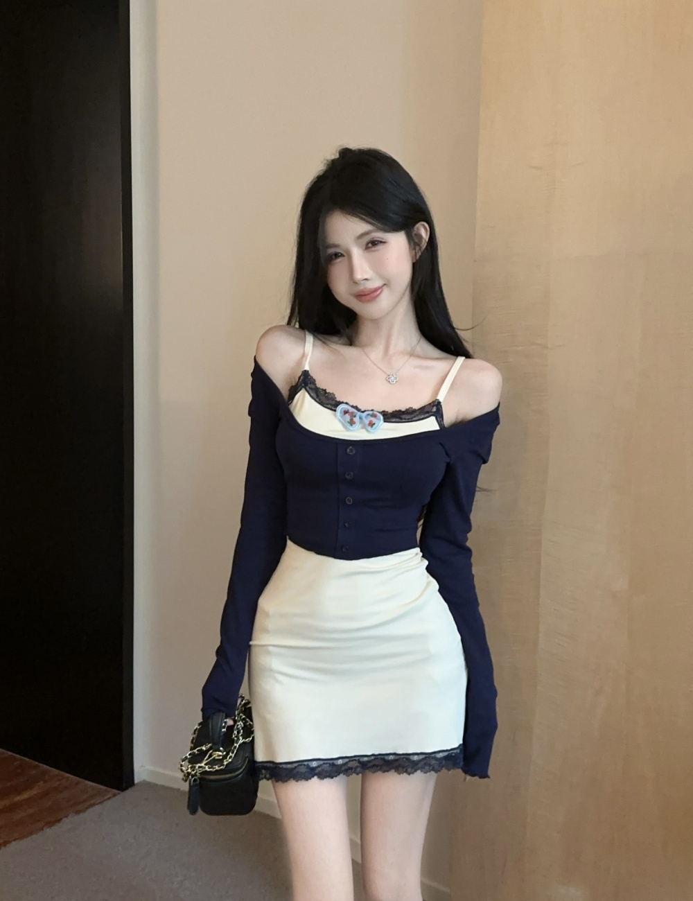 Pseudo-two fashion enticement package hip dress for women