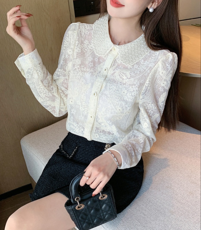 Long sleeve hook flower shirt hollow spring small shirt