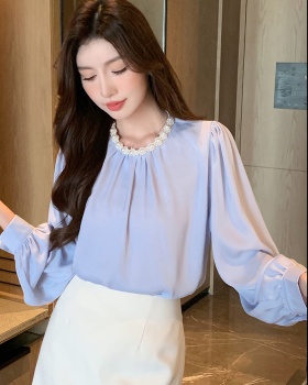 Round neck satin small shirt long sleeve tops for women