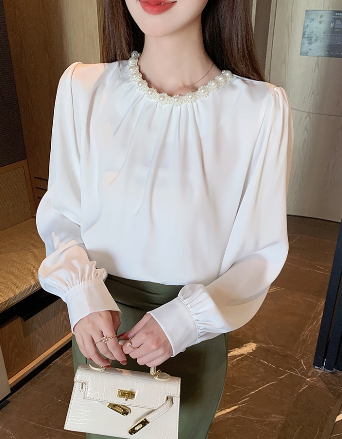 Round neck satin small shirt long sleeve tops for women