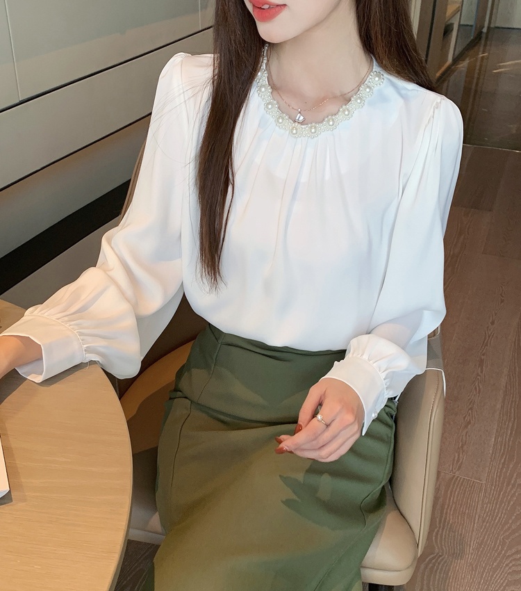 Round neck satin small shirt long sleeve tops for women