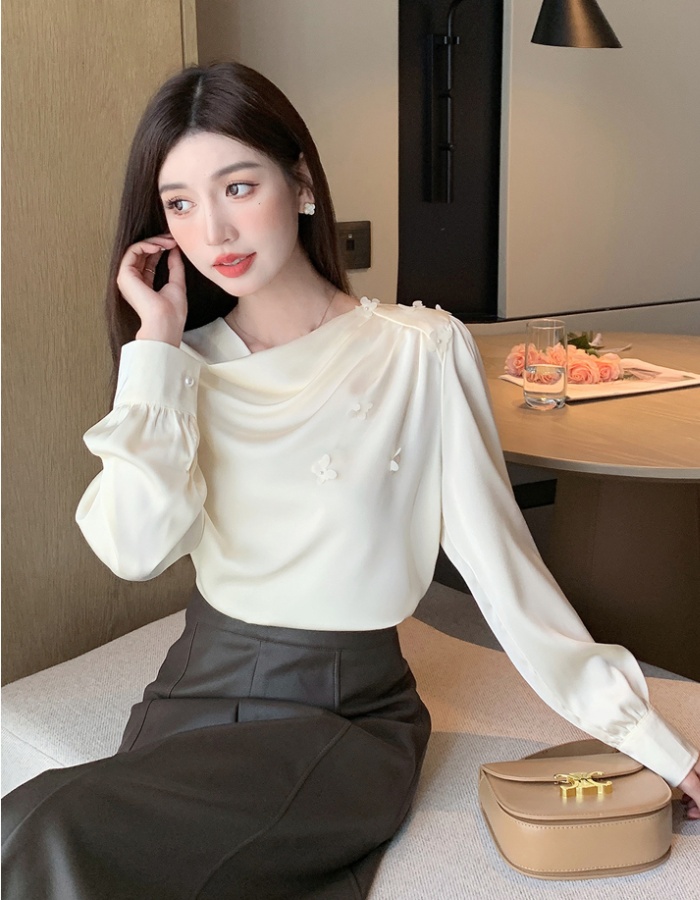 Korean style tops oblique collar small shirt for women