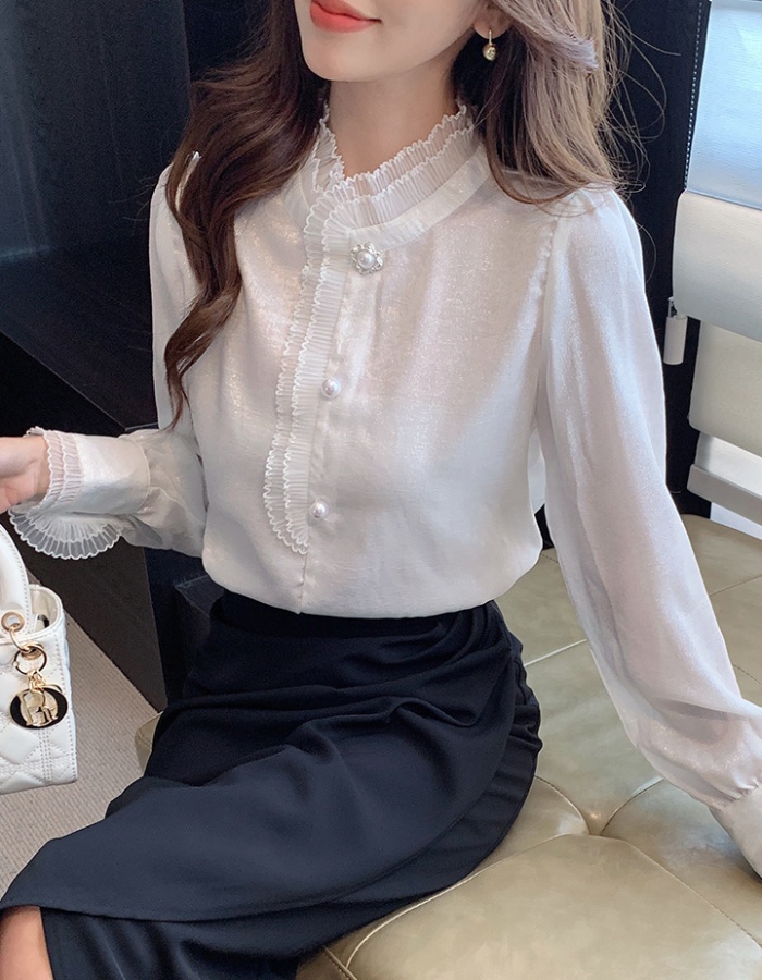 Splice all-match small shirt long sleeve tops for women