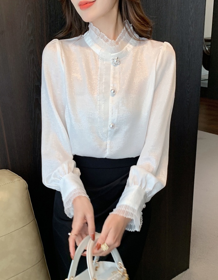 Splice all-match small shirt long sleeve tops for women