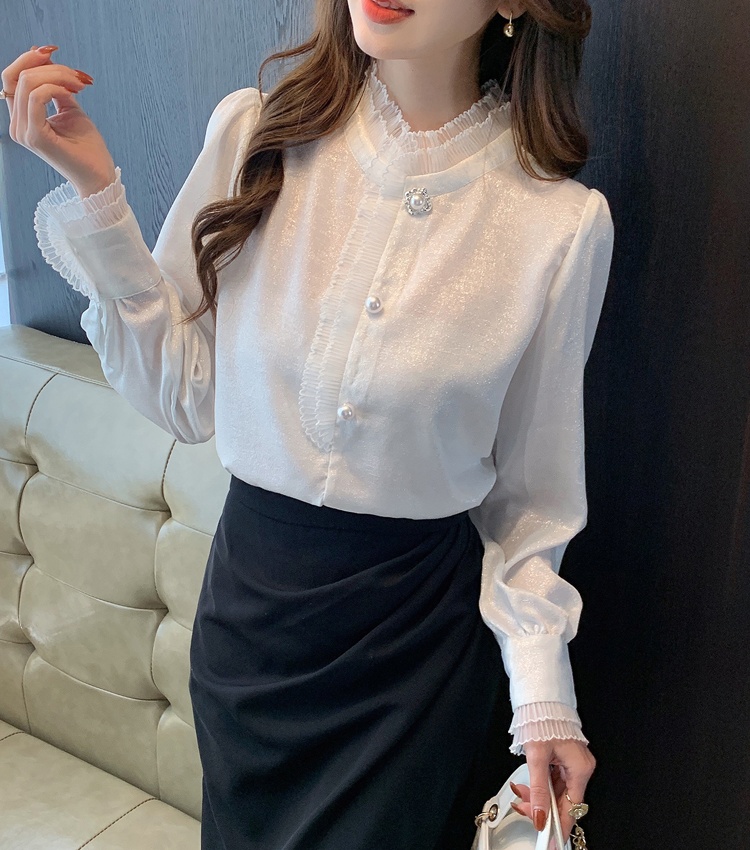 Splice all-match small shirt long sleeve tops for women