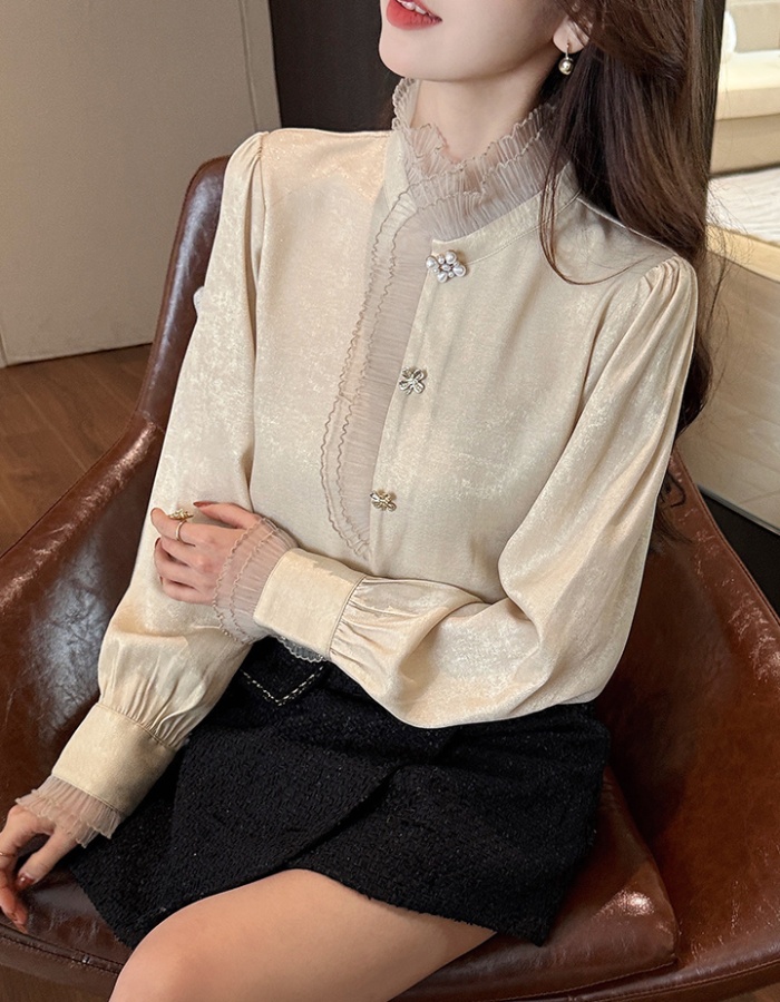 Splice all-match small shirt long sleeve tops for women