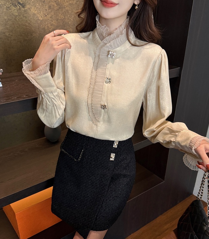 Splice all-match small shirt long sleeve tops for women