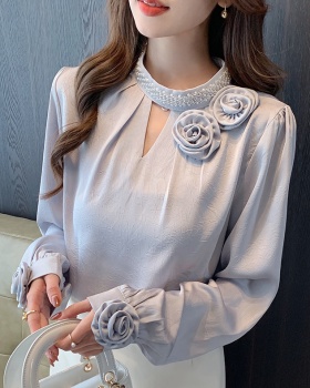 Beading embossing shirt long sleeve tops for women