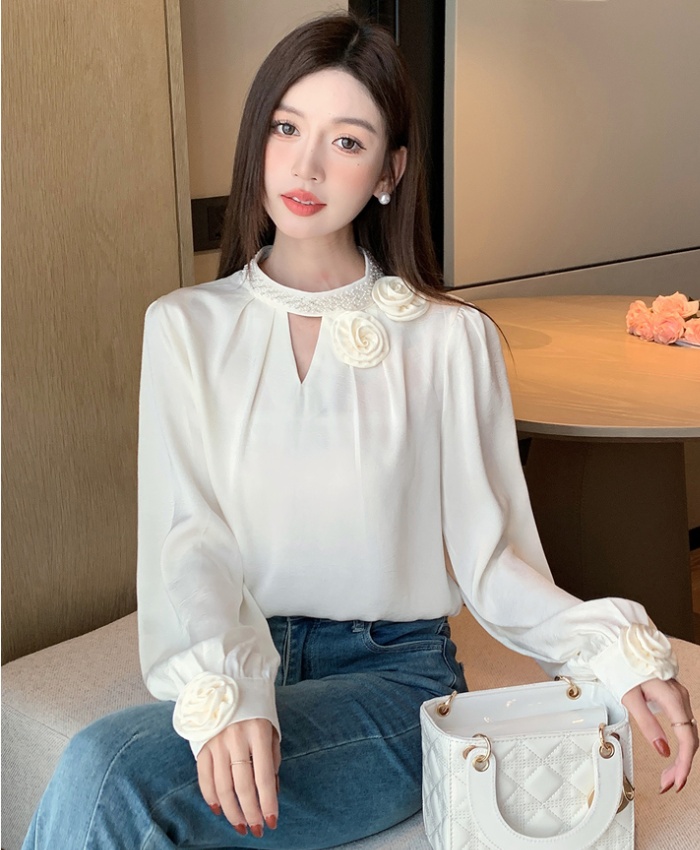 Beading embossing shirt long sleeve tops for women