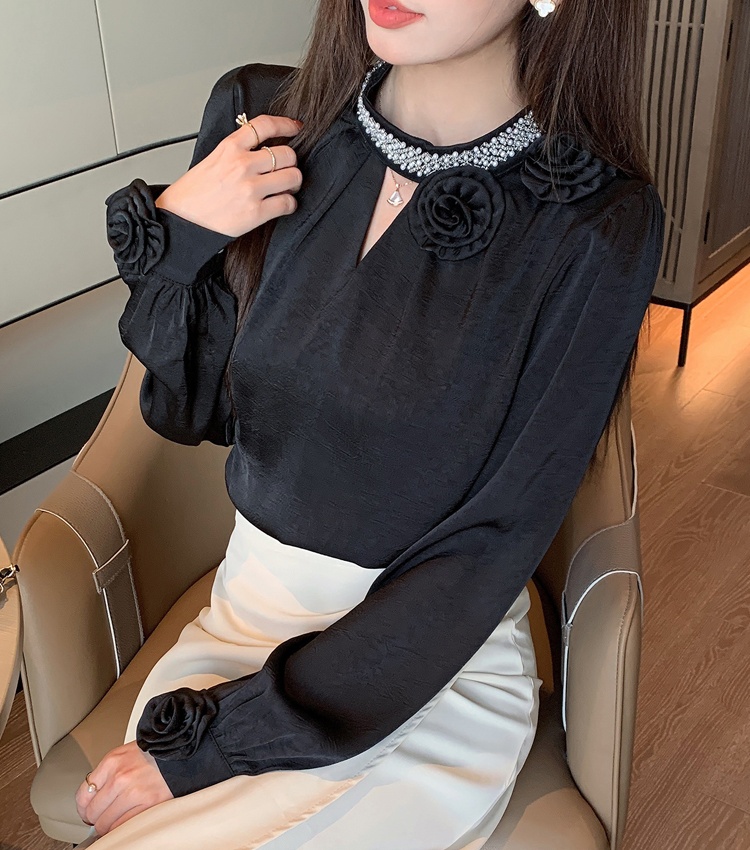 Beading embossing shirt long sleeve tops for women