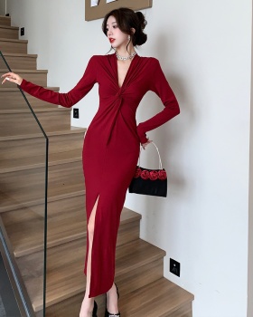 Spring and summer long sleeve long dress fashion dress