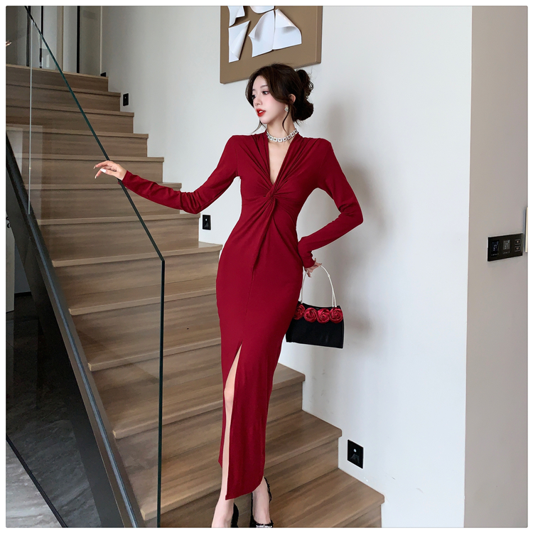 Spring and summer long sleeve long dress fashion dress